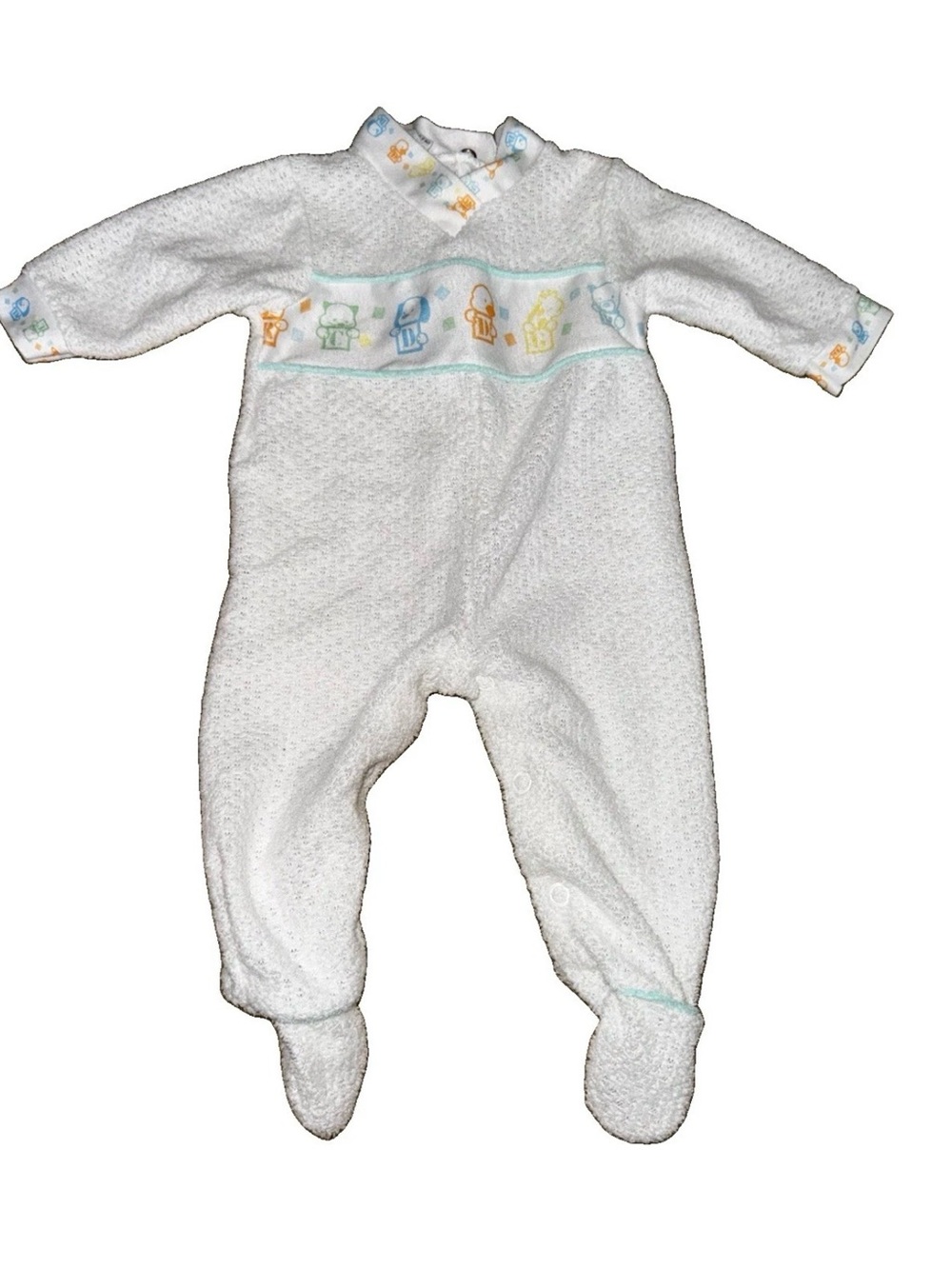 VTG Carter's White Plush Footed One-Piece with Pastel Animal Trim